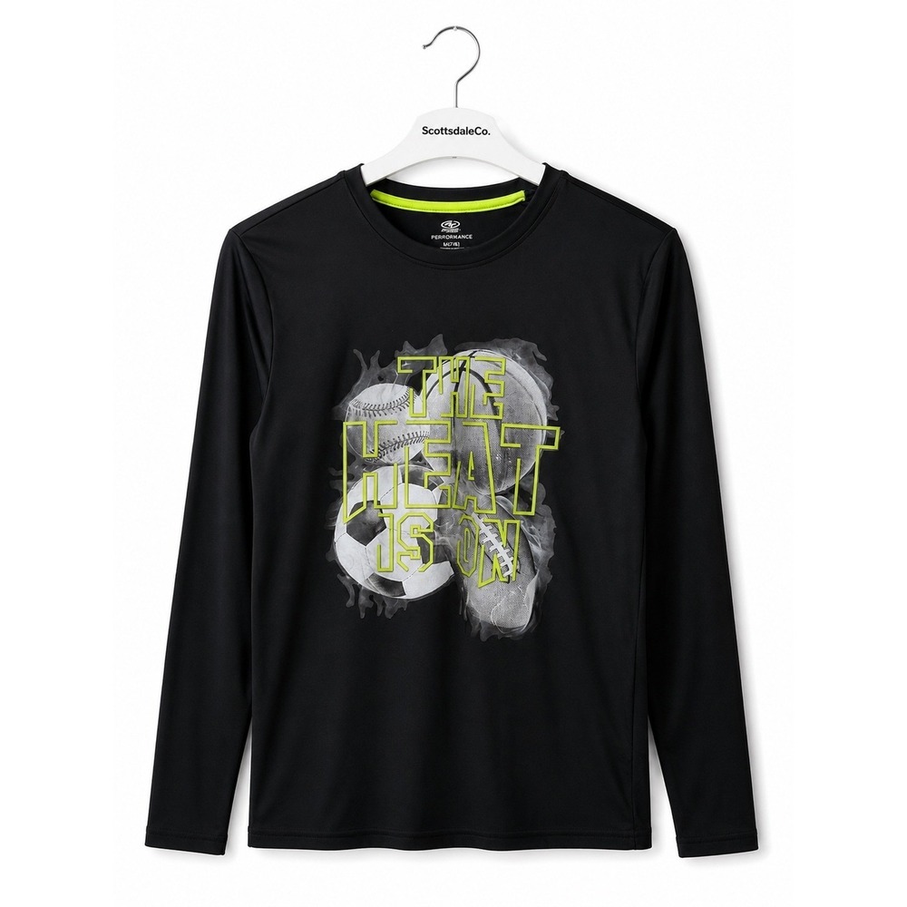 Athletic Works Boys XL 14-16 Black Performance Long Sleeve Graphic Sport Shirt